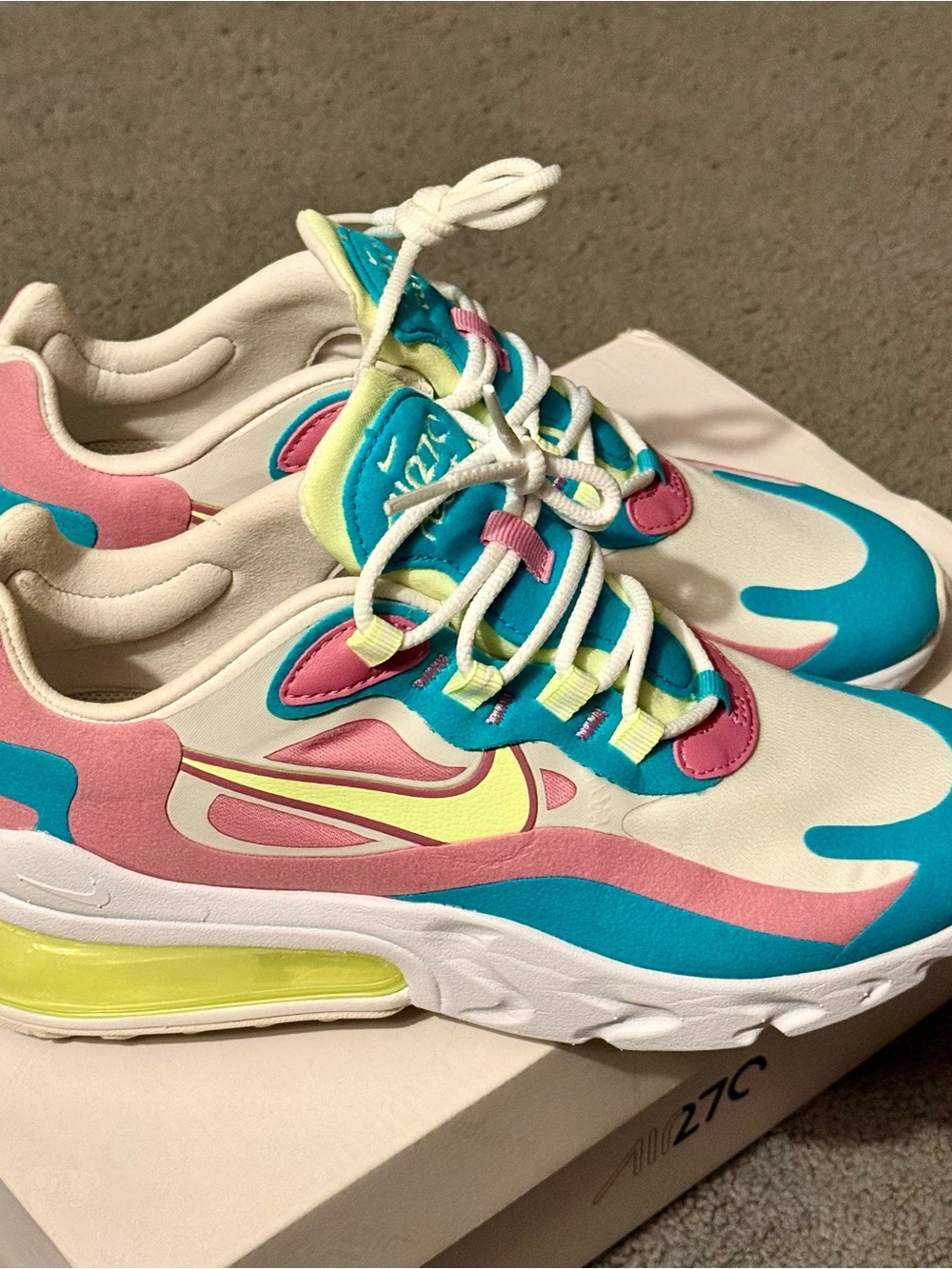 Nike Women Air Max 270 React Pastel Barely Volt Sneakers Cw7015-100 Size 7 NIB